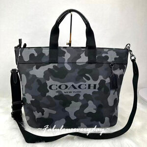 Coach Tote 38 Crossbody Bag Camo Print In Canvas/Gunmetal/Grey Multi CY805 NWT